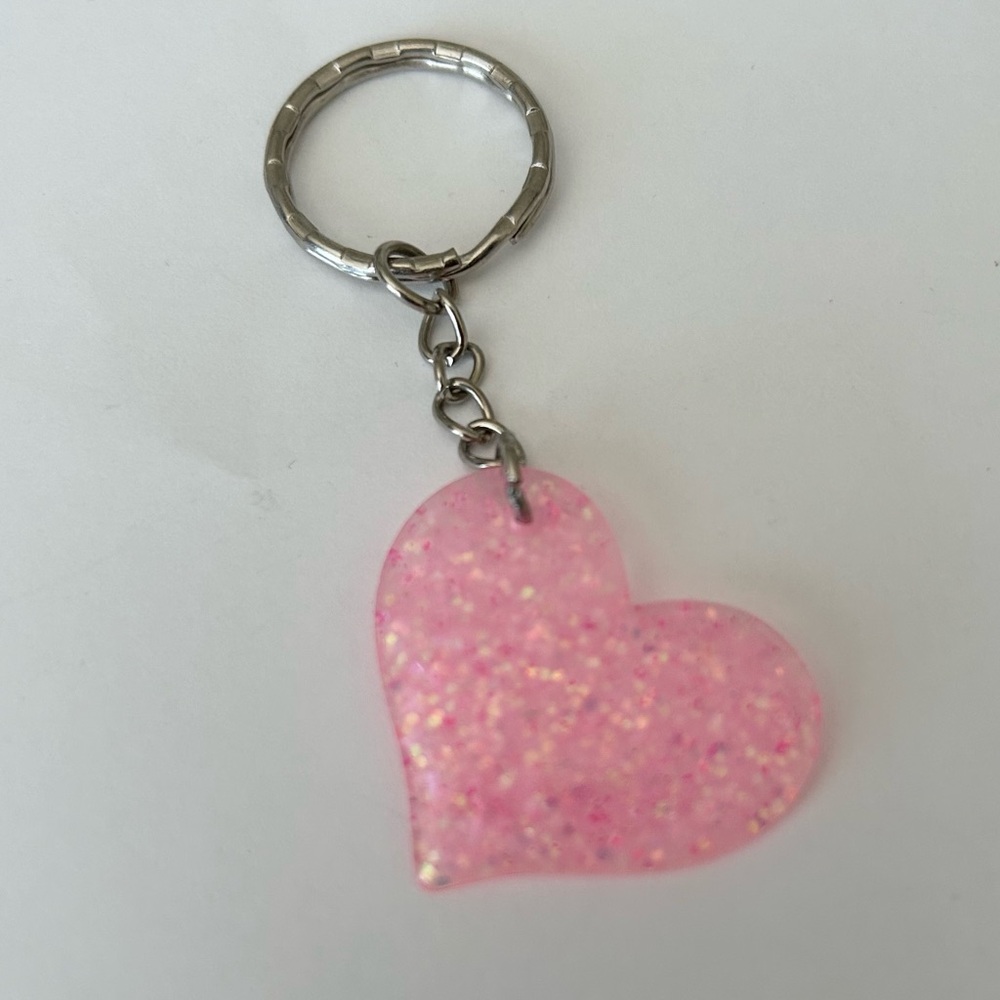 NWT Pink Glitter Hanging Heart Keychain